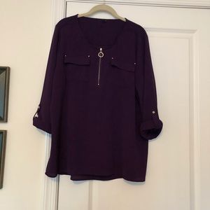 Deep Purple PopOver Blouse W/ Silvertone Zipper XL